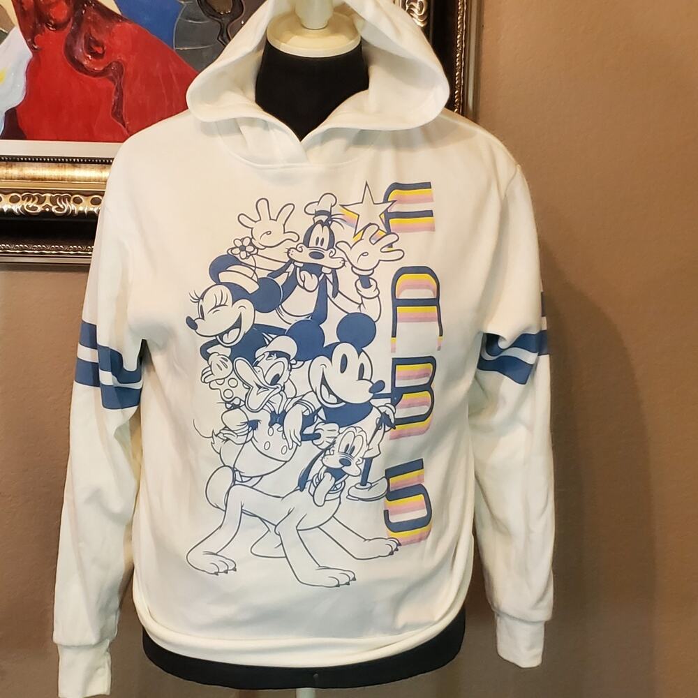 Disney Womens Mickey Mouse and Friends Graphic Hoodie Sweatshirt White XS Pullov